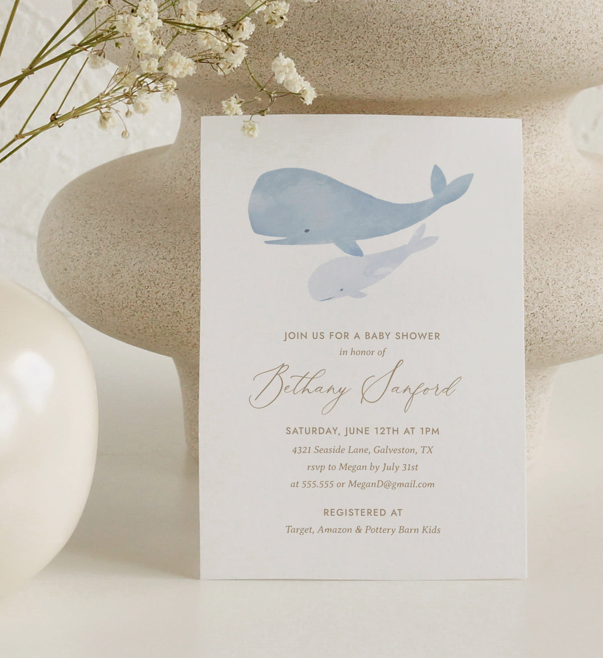 Editable Under the Sea Whale Baby Shower Invitation Template