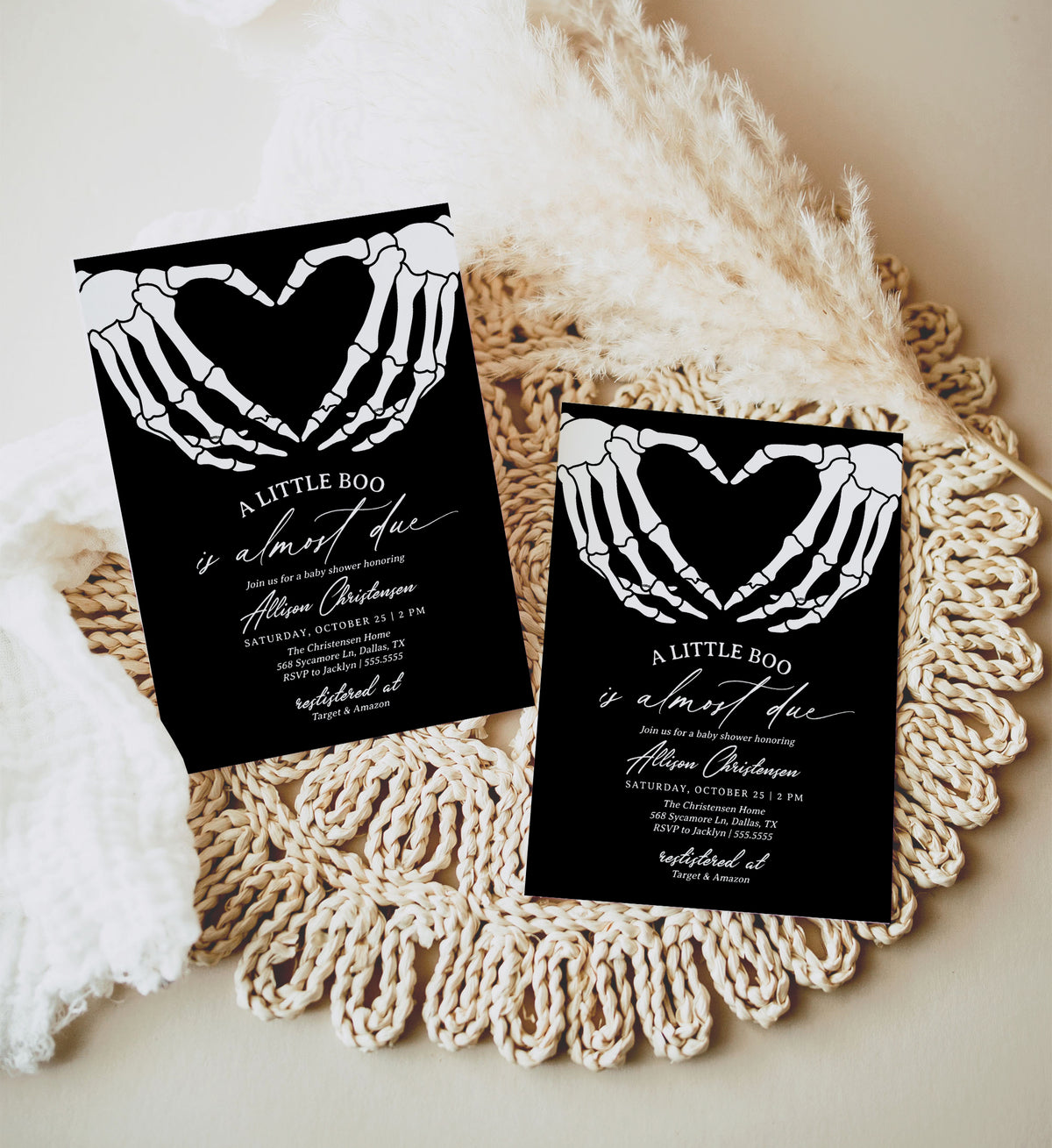 Little Boo Halloween Skeleton Baby Shower Invitation