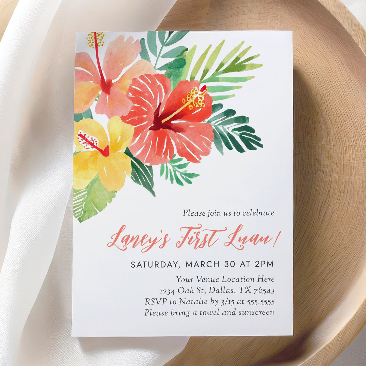Editable Floral Luau Birthday Party Invitation Template