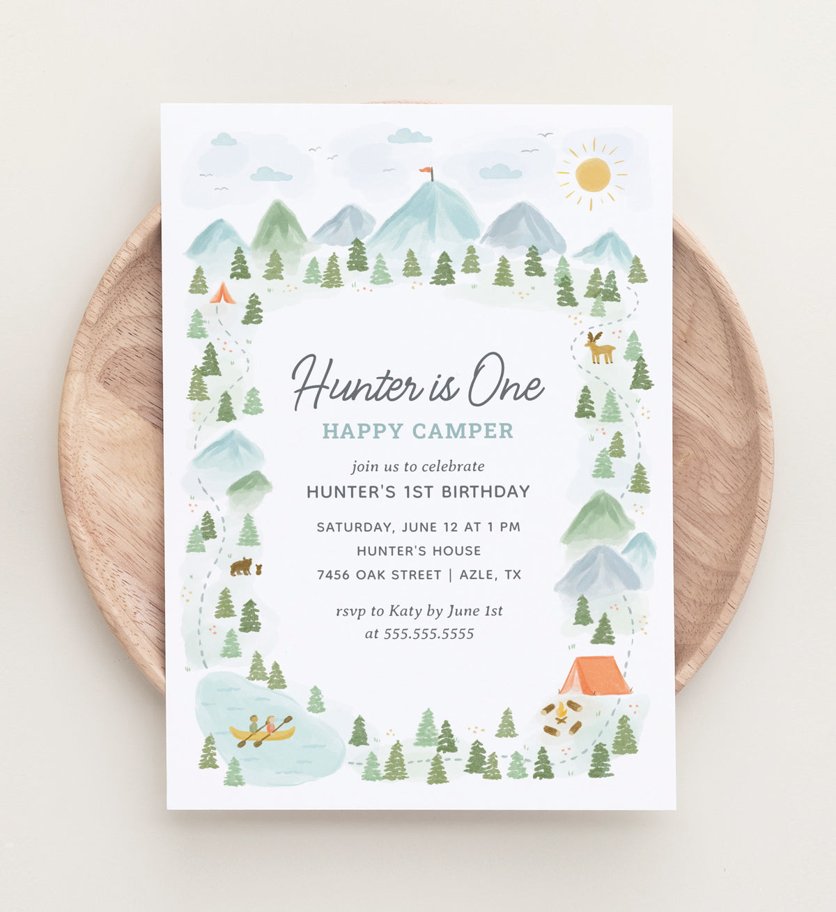 Editable One Happy Camper Birthday Invitation Template