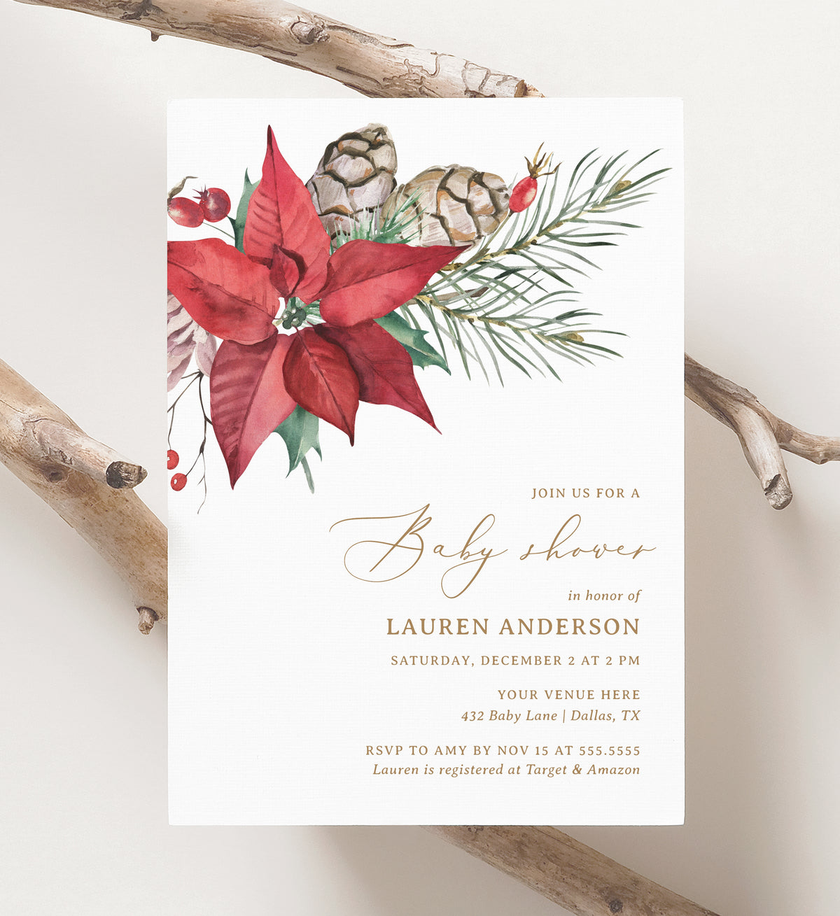 Poinsettia Baby Shower Invitation