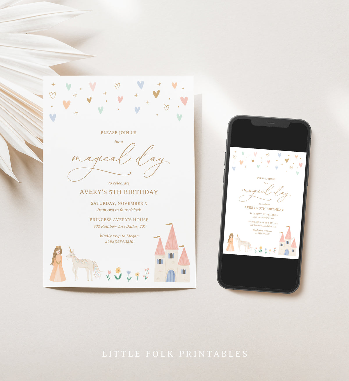 Editable Princess Birthday Party Invitation Template (Brunette)