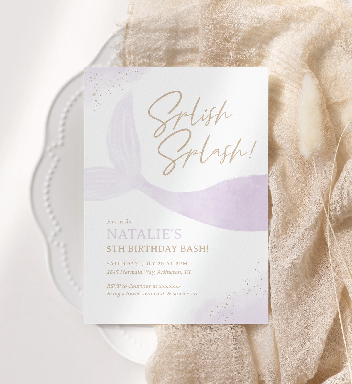 Purple Mermaid Birthday Invitation (Splish Splash)