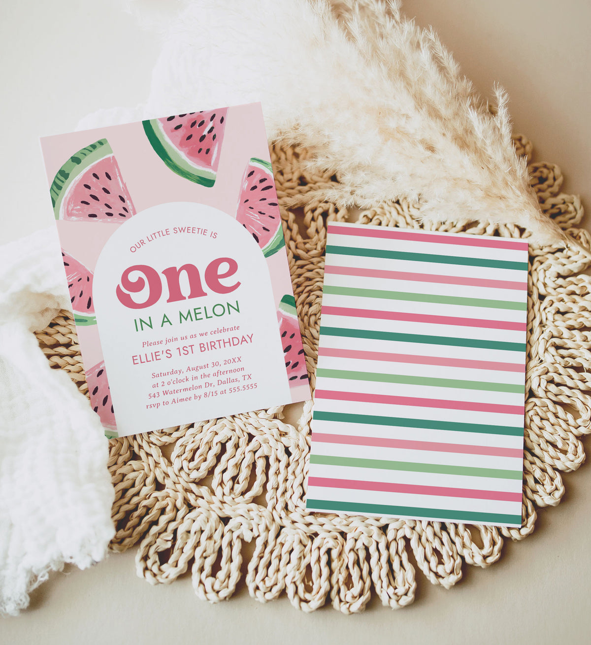 Editable Watermelon 1st Birthday Invitation Template