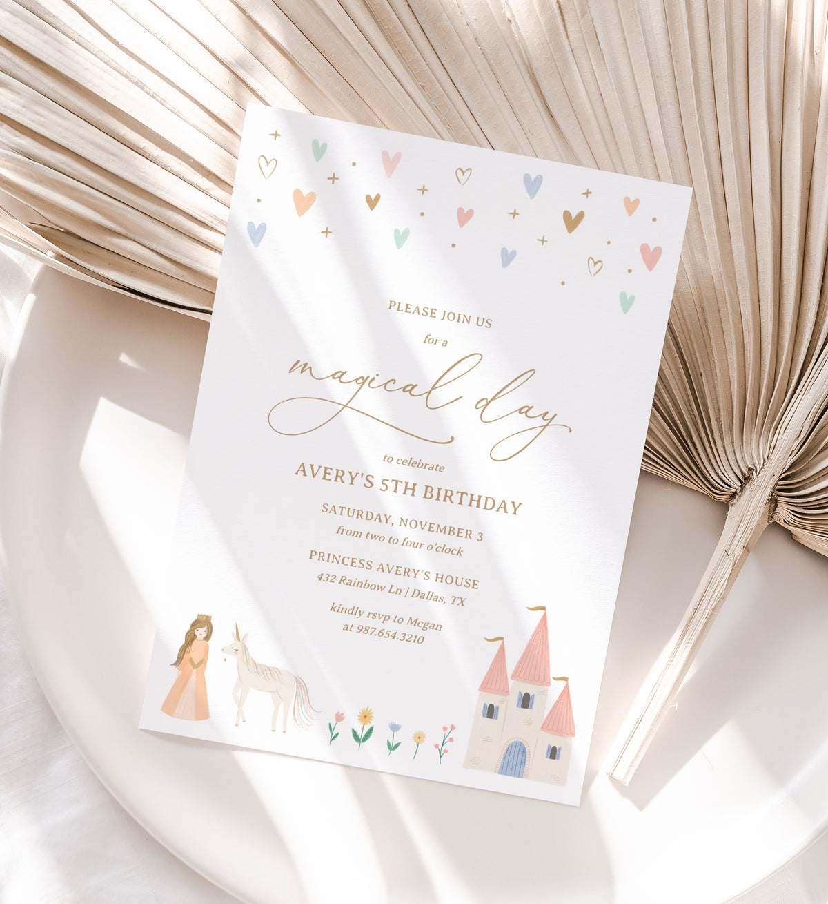 Editable Princess Birthday Party Invitation Template (Brunette)