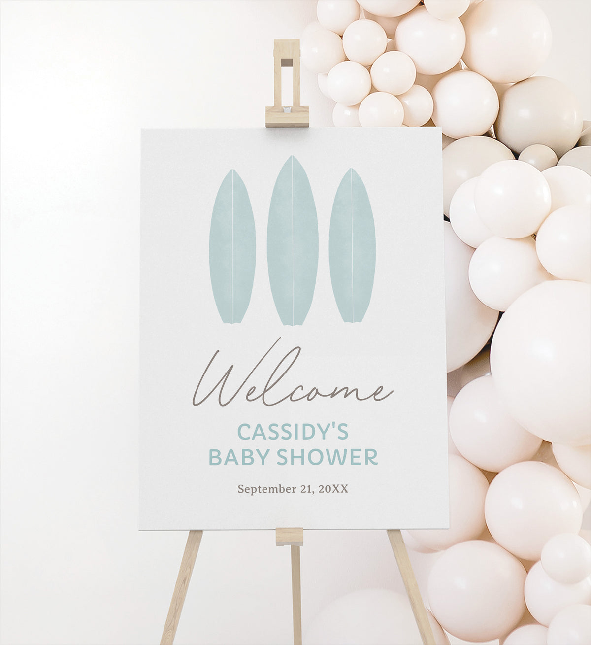 Editable Blue Baby on Board Baby Shower Welcome Sign Template
