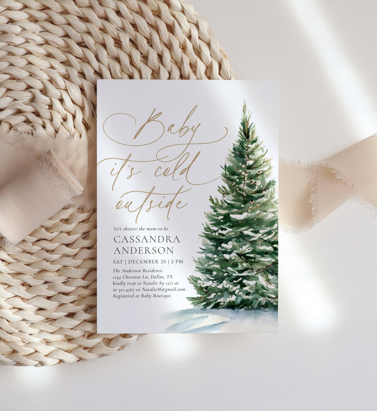 Editable Winter Christmas Tree Baby Shower Template