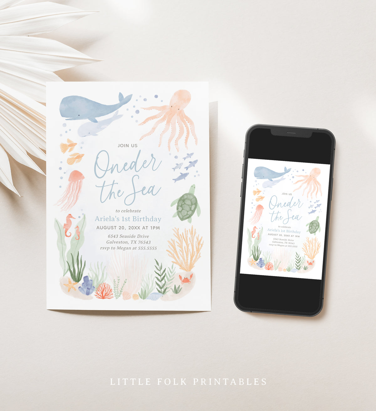 Editable Oneder the Sea Birthday Invitation Template