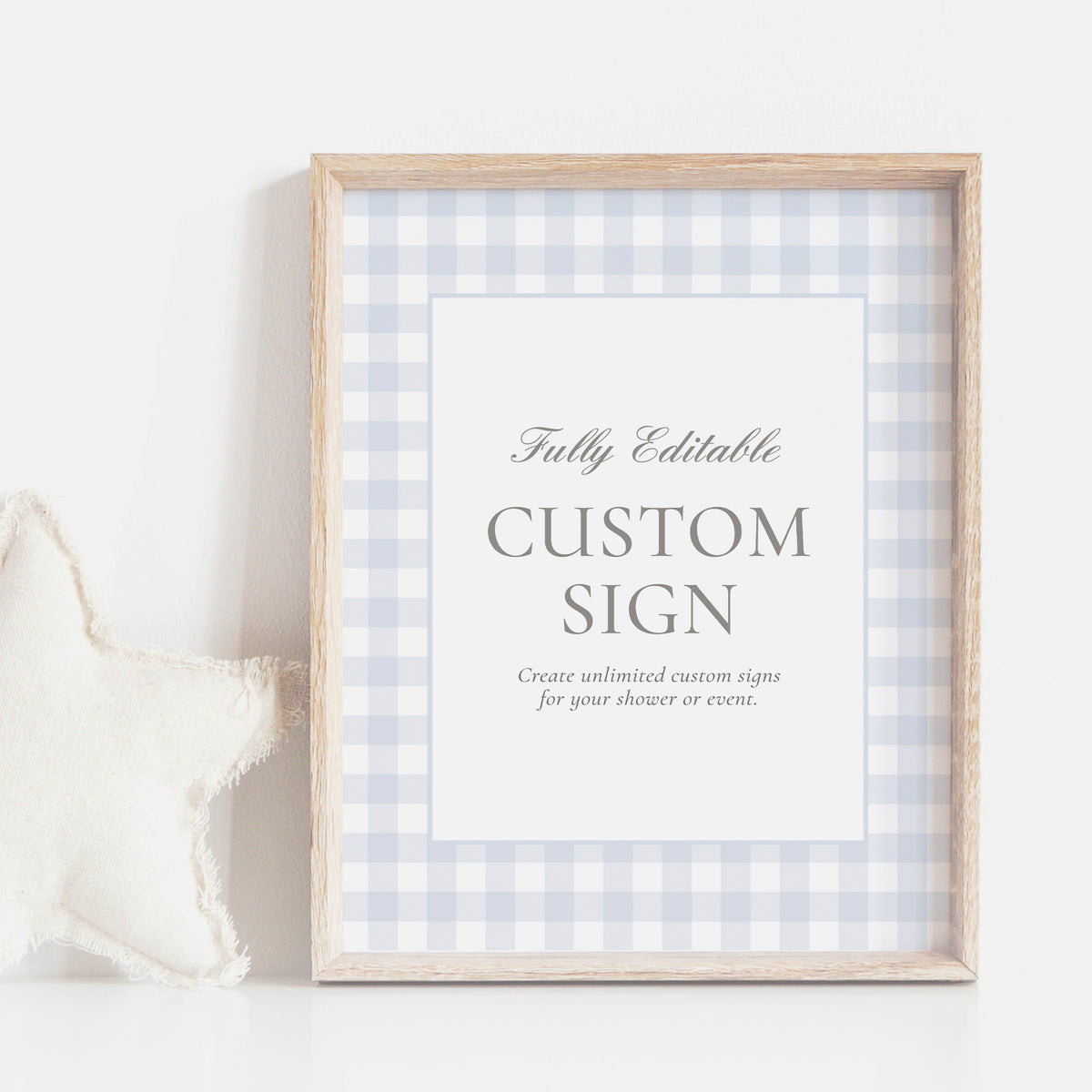 Editable Blue Gingham Baby Shower Custom Sign Template