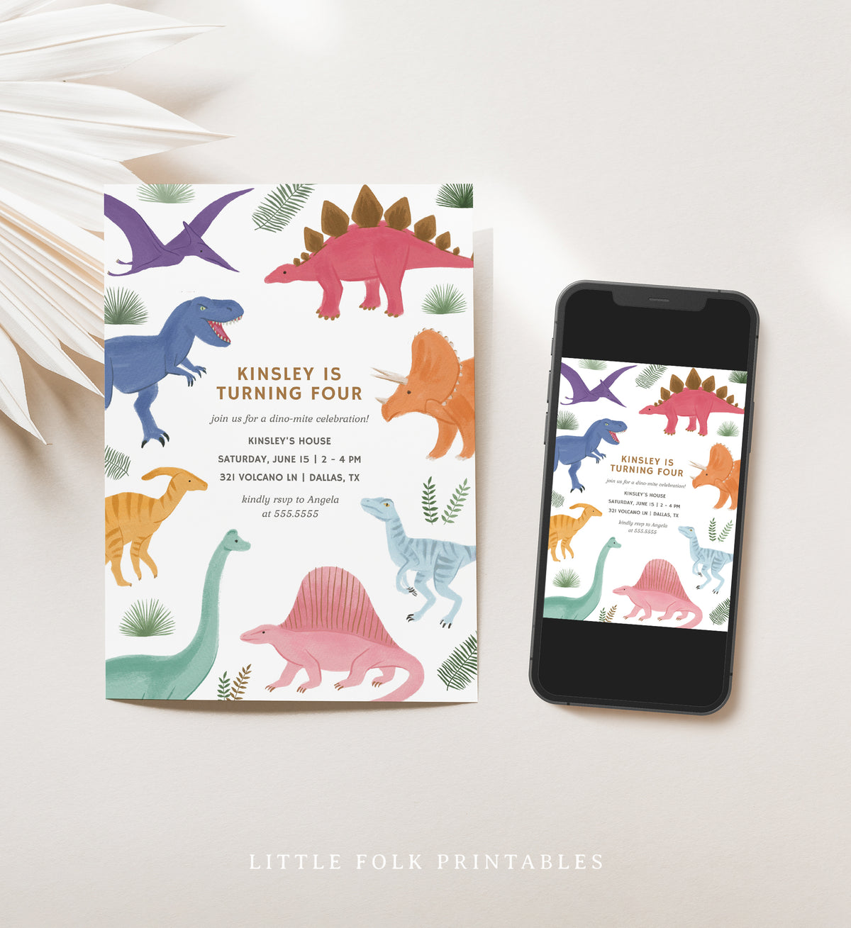 Editable Pastel Dinosaur Birthday Invitation Template
