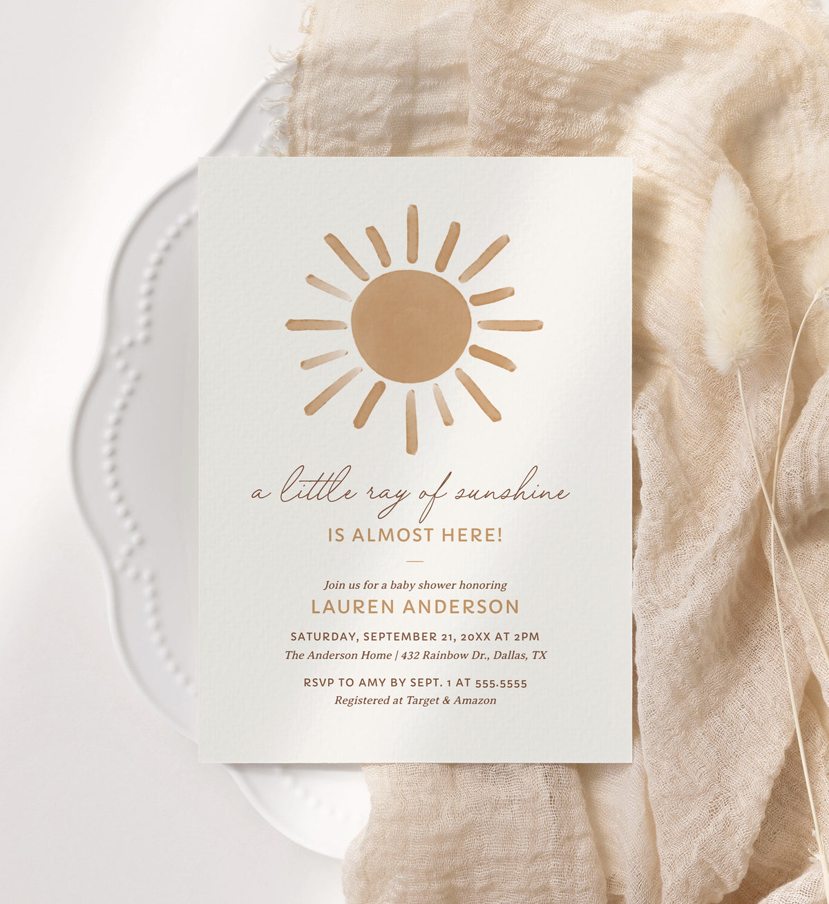 Editable Little Ray of Sunshine Baby Shower Invitation Template