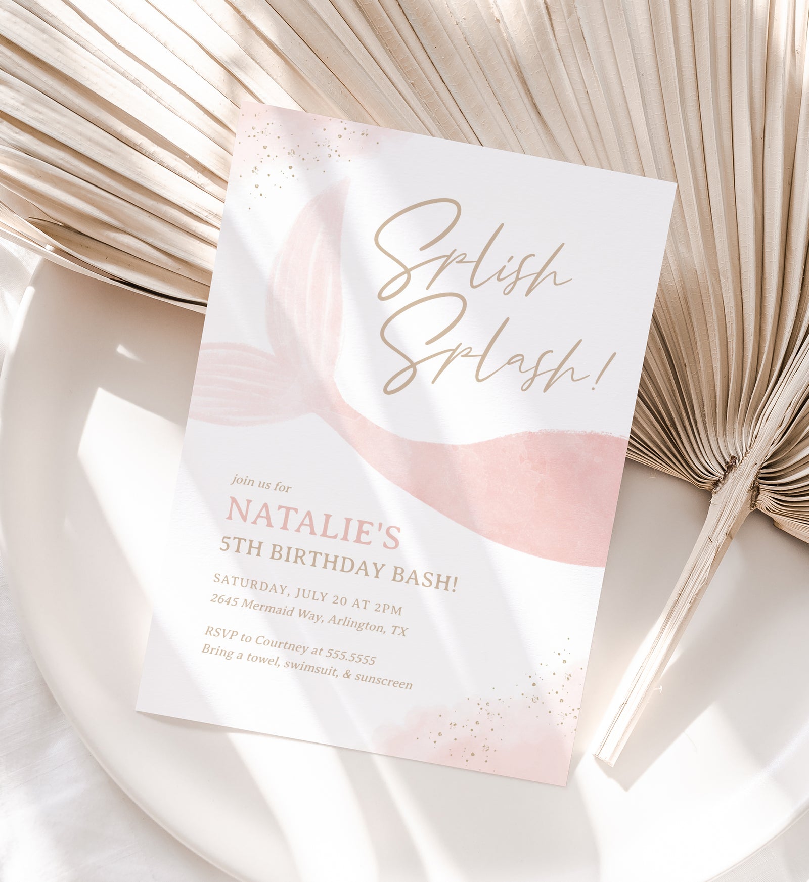 Editable Pink Mermaid Birthday Invitation Template