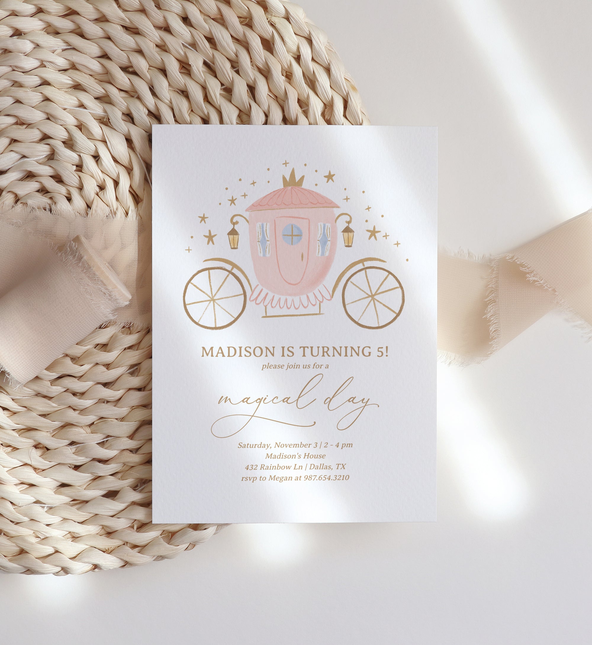 Editable Princess Carriage Birthday Party Invitation Template