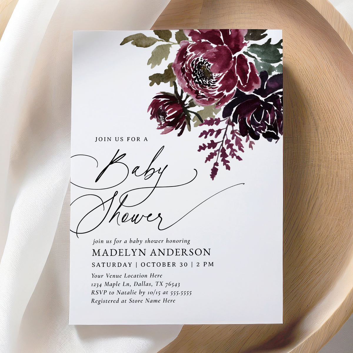 Dark Halloween Floral Baby Shower Invitation