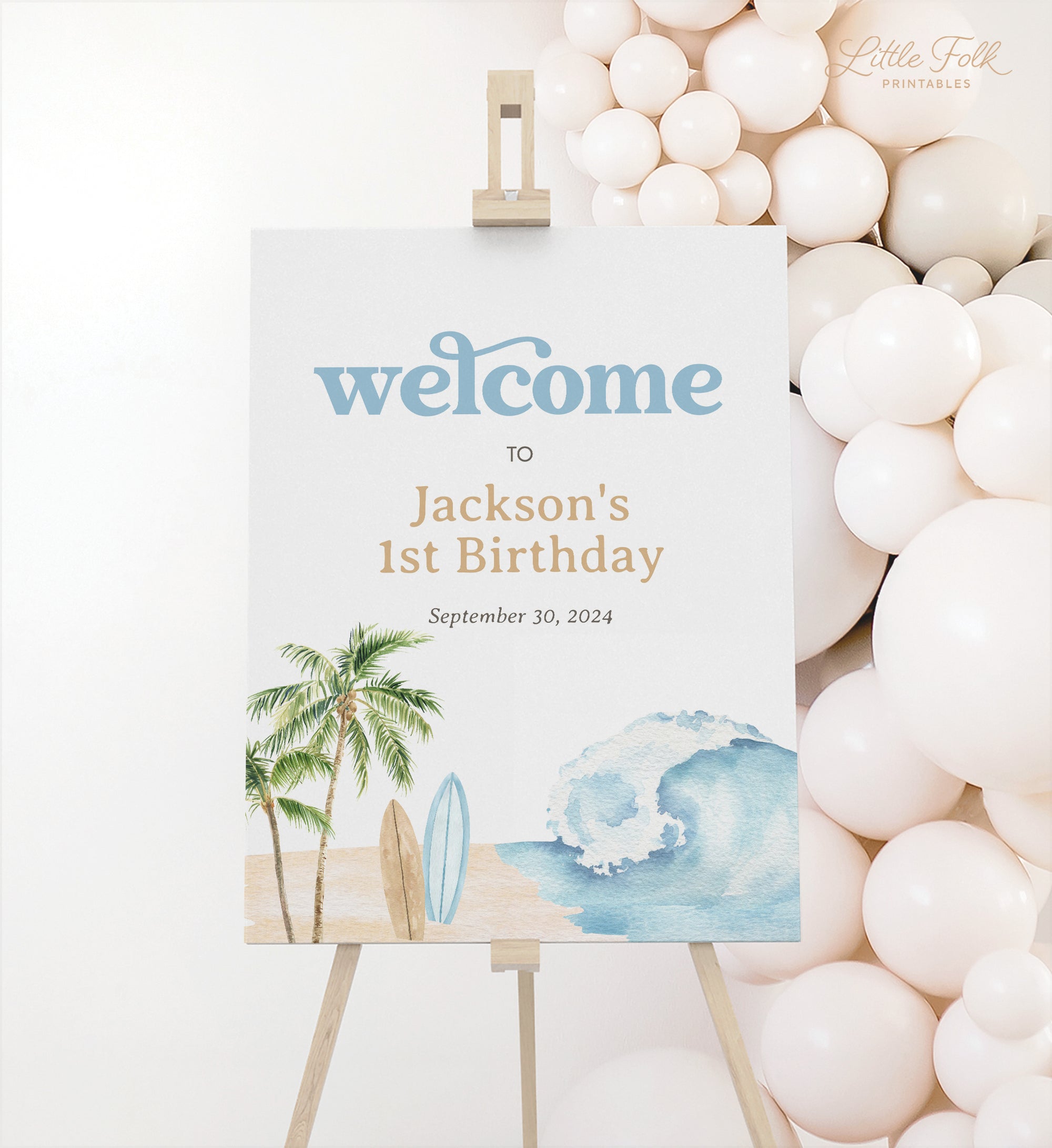 Editable Surf Birthday Welcome Sign Template