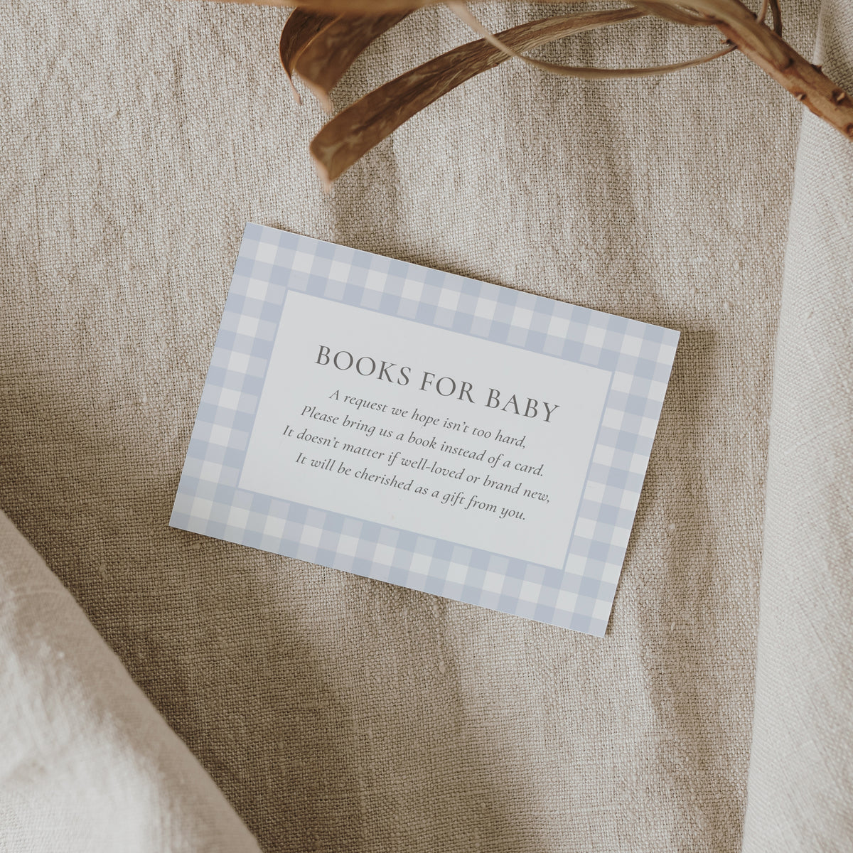 Editable Blue Gingham Baby Shower Books for Baby Template