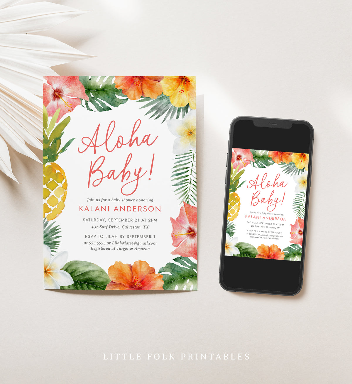Aloha Tropical Baby Shower Invitation Template