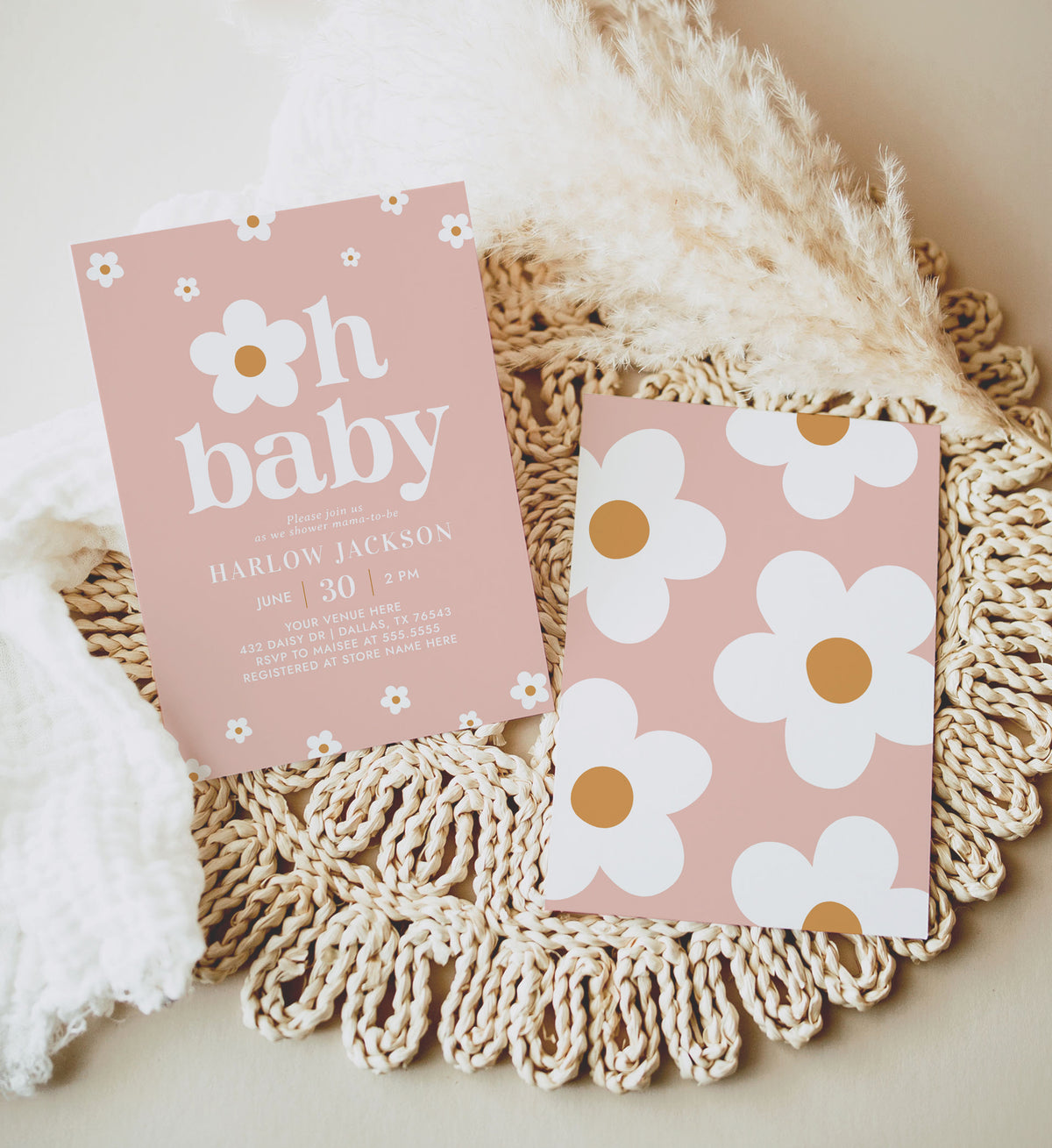 Pink Daisy Baby Shower Invitation