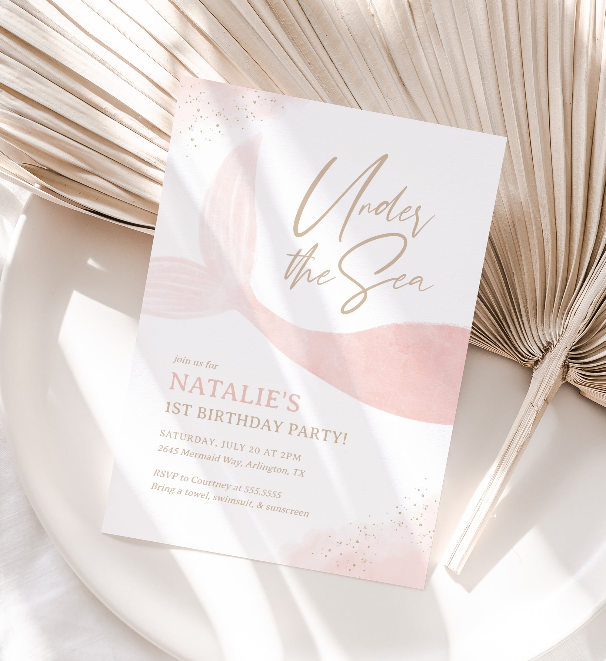 Pink Mermaid Birthday Invitation (Under the Sea)