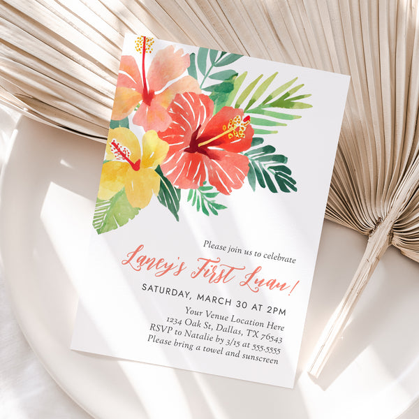 Editable Floral Luau Birthday Party Invitation Template - Little Folk ...