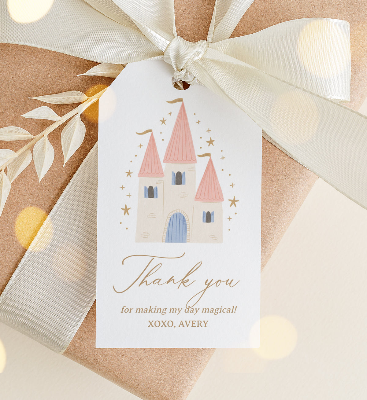 Editable Princess Castle Birthday Favor Tag Template