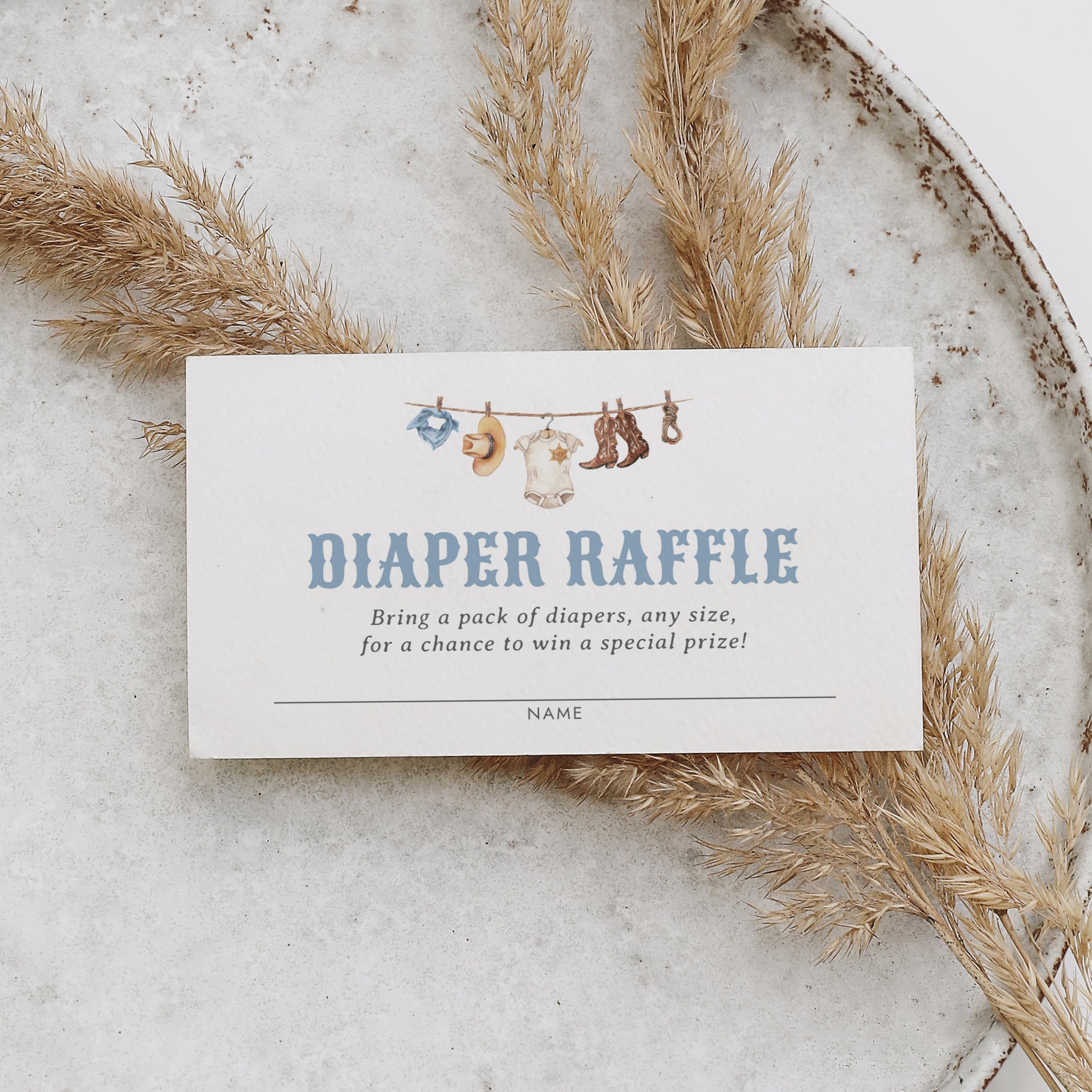 Editable Cowboy Diaper Raffle Ticket