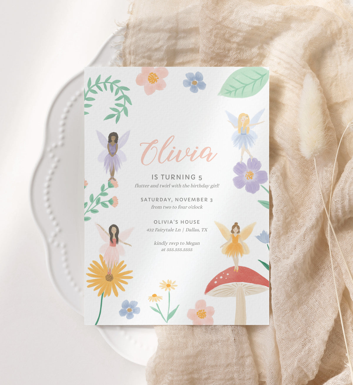 Editable Fairy Birthday Party Invitation Template