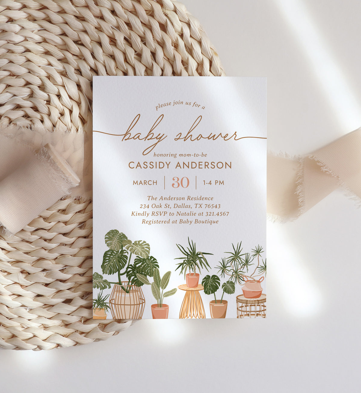 Boho Houseplant Baby Shower Invitation Template