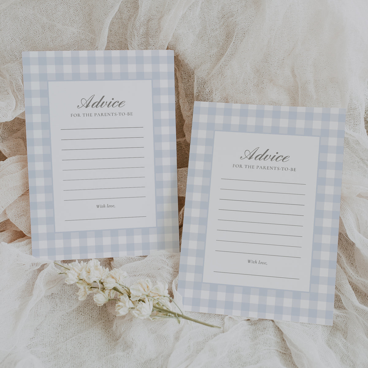 Editable Blue Gingham Baby Shower Advice Card Template