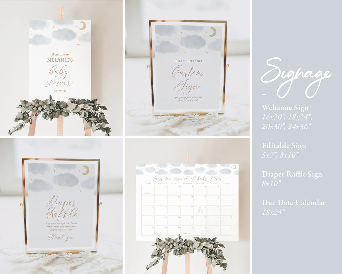 Editable Over the Moon Baby Shower Invitation Bundle