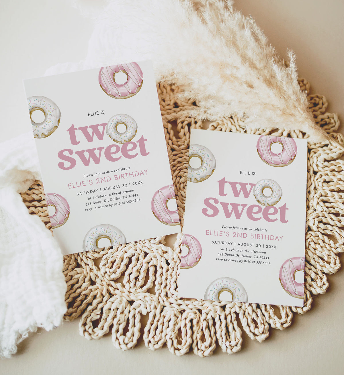 Editable Two Sweet Donut Birthday Invitation Template