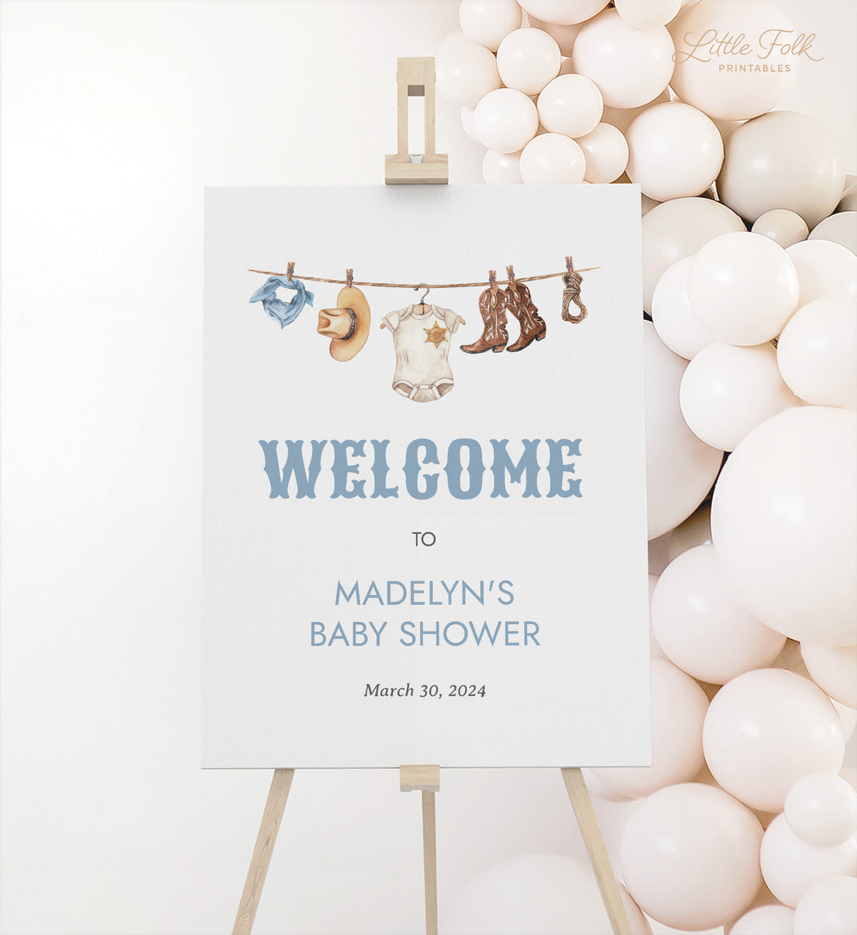 Editable Cowboy Baby Shower Welcome Sign Template