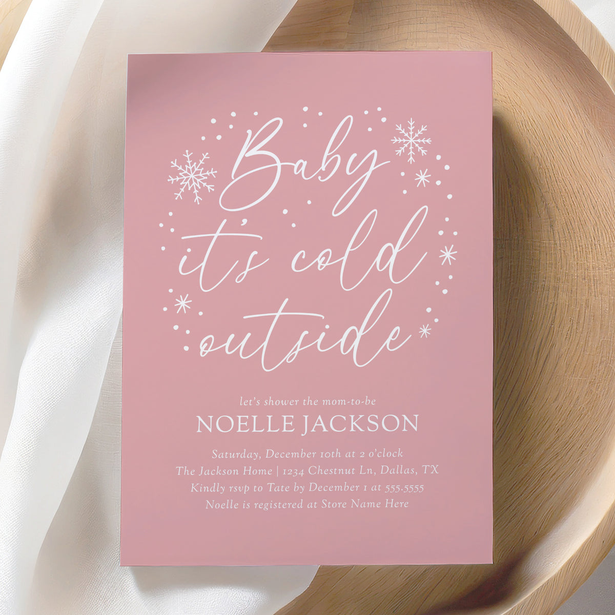 Pink Snowflake Baby Shower Invitation Template