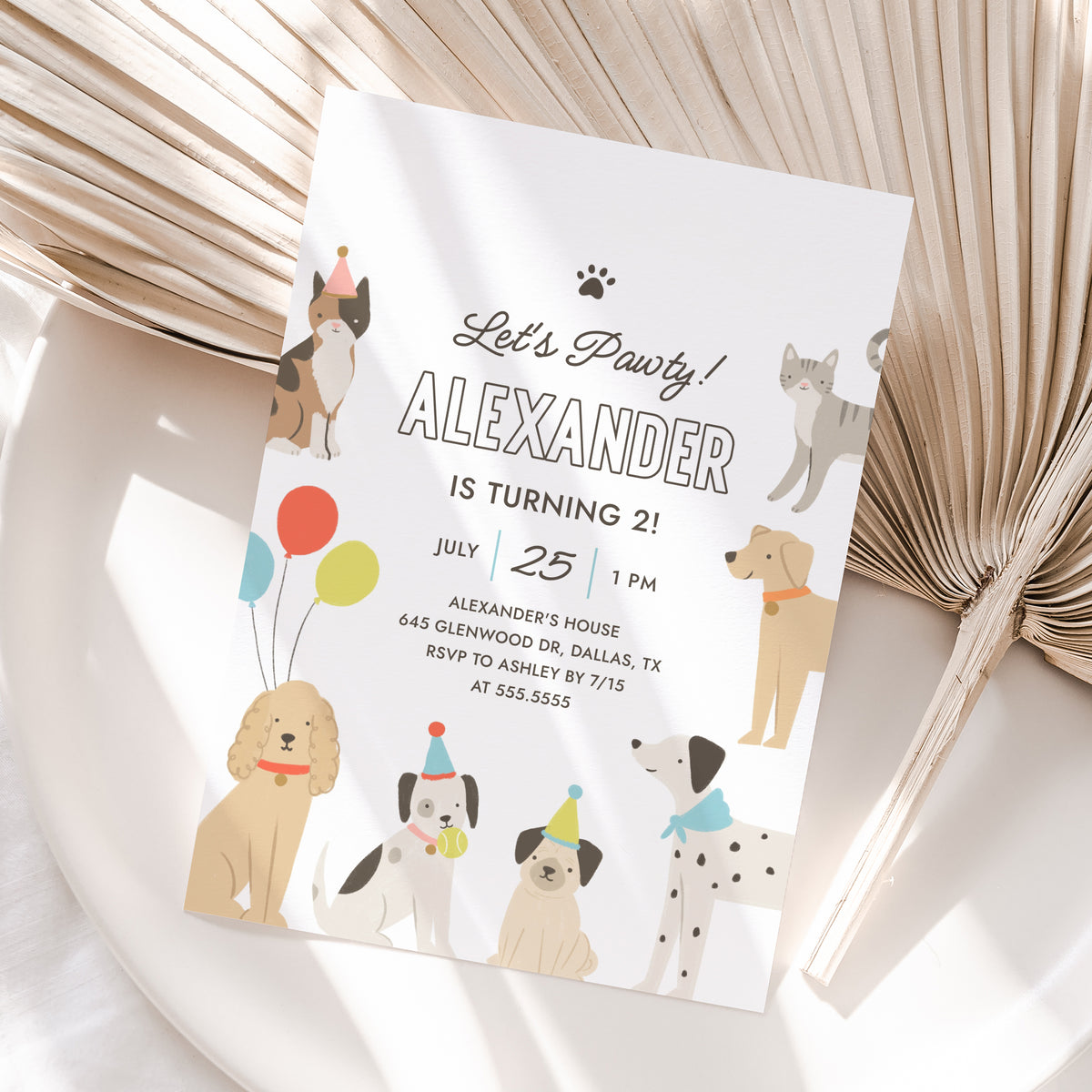 Editable Cats and Dogs Birthday Party Invitation Template