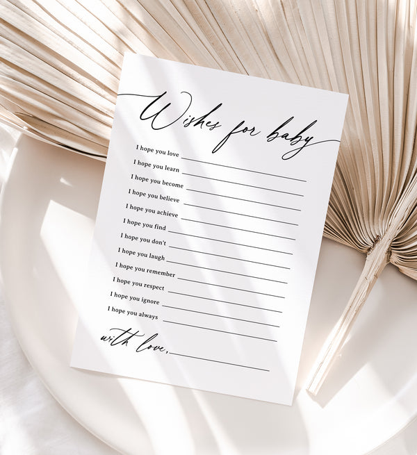 Shay Baby Script Minimalist Black Script Wishes for Baby Template - Little Folk Printables