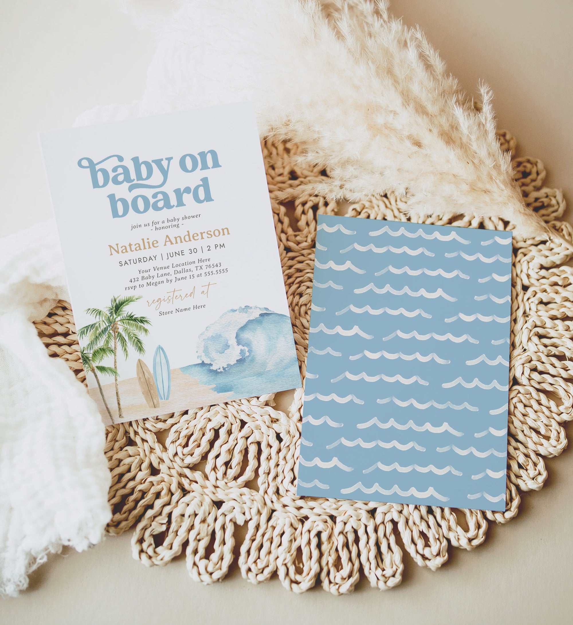 Baby on Board Surf Baby Shower Invitation Template