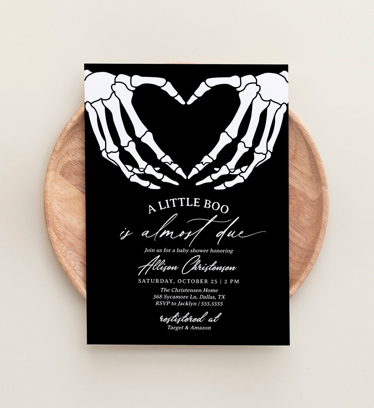 Little Boo Halloween Skeleton Baby Shower Invitation