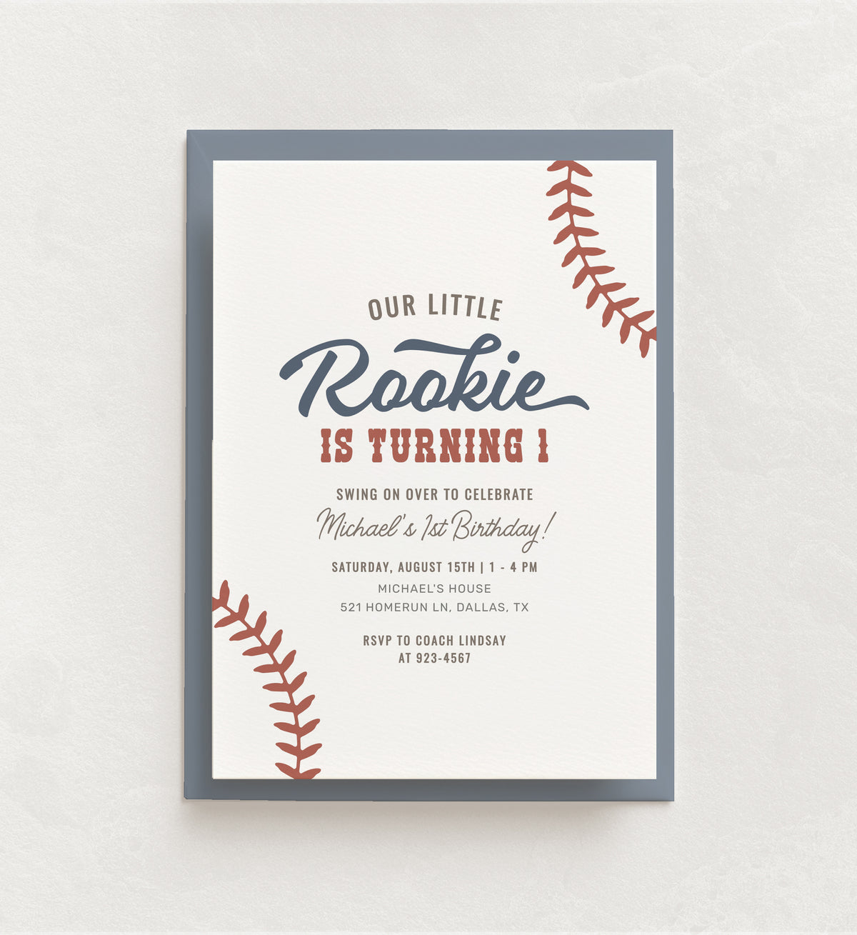 Editable Baseball 1st Birthday Party Invitation Template