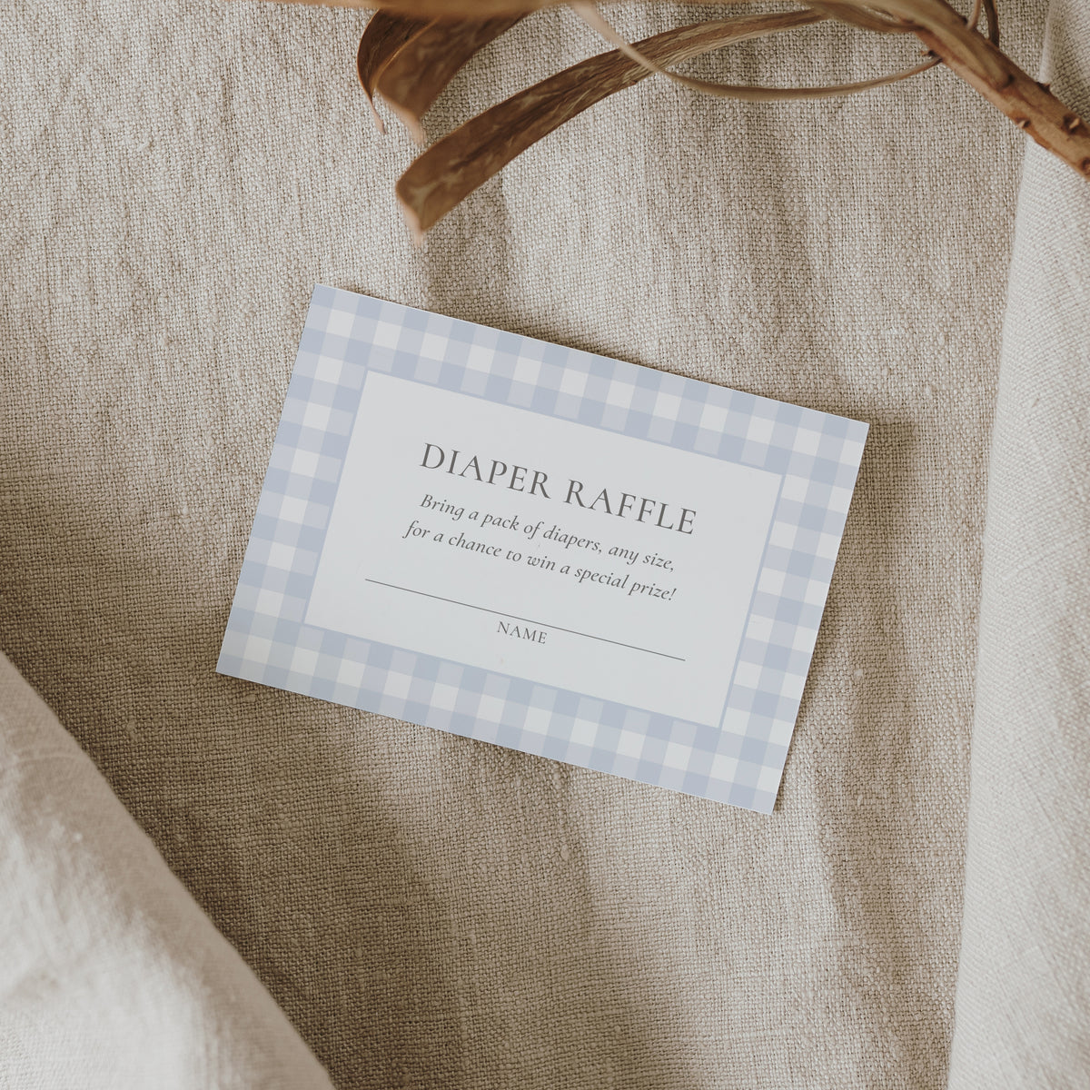 Editable Blue Gingham Baby Shower Diaper Raffle Ticket Template