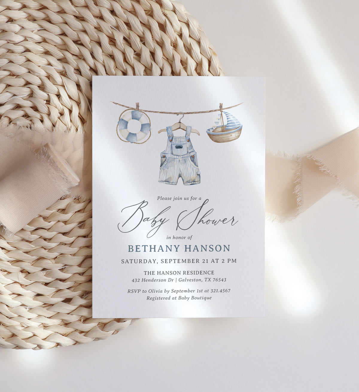 Nautical Clothesline Baby Shower Invitation Template