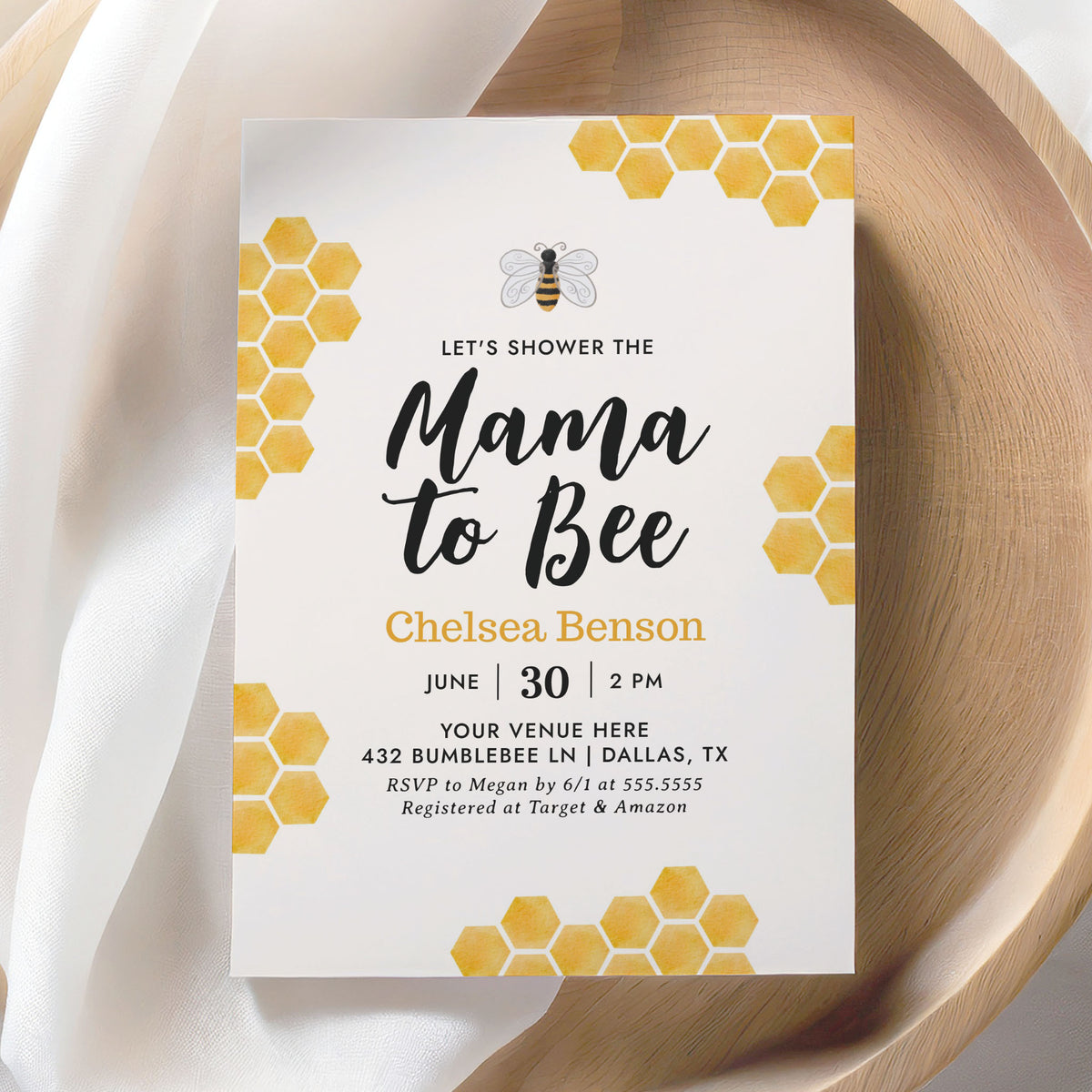 Mama to Bee Honeycomb Baby Shower Invitation
