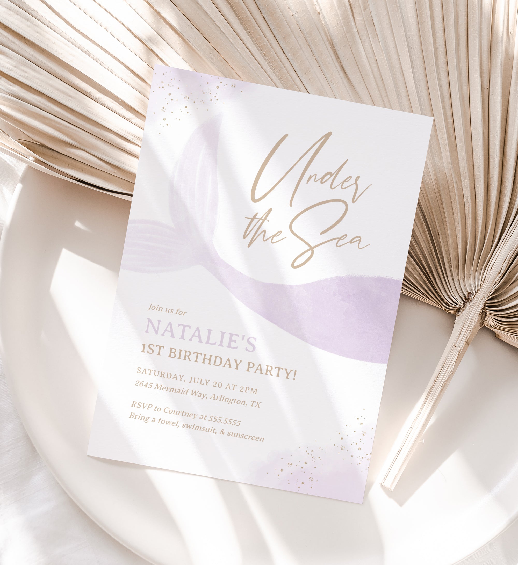 Purple Mermaid Birthday Invitation (Under the Sea)