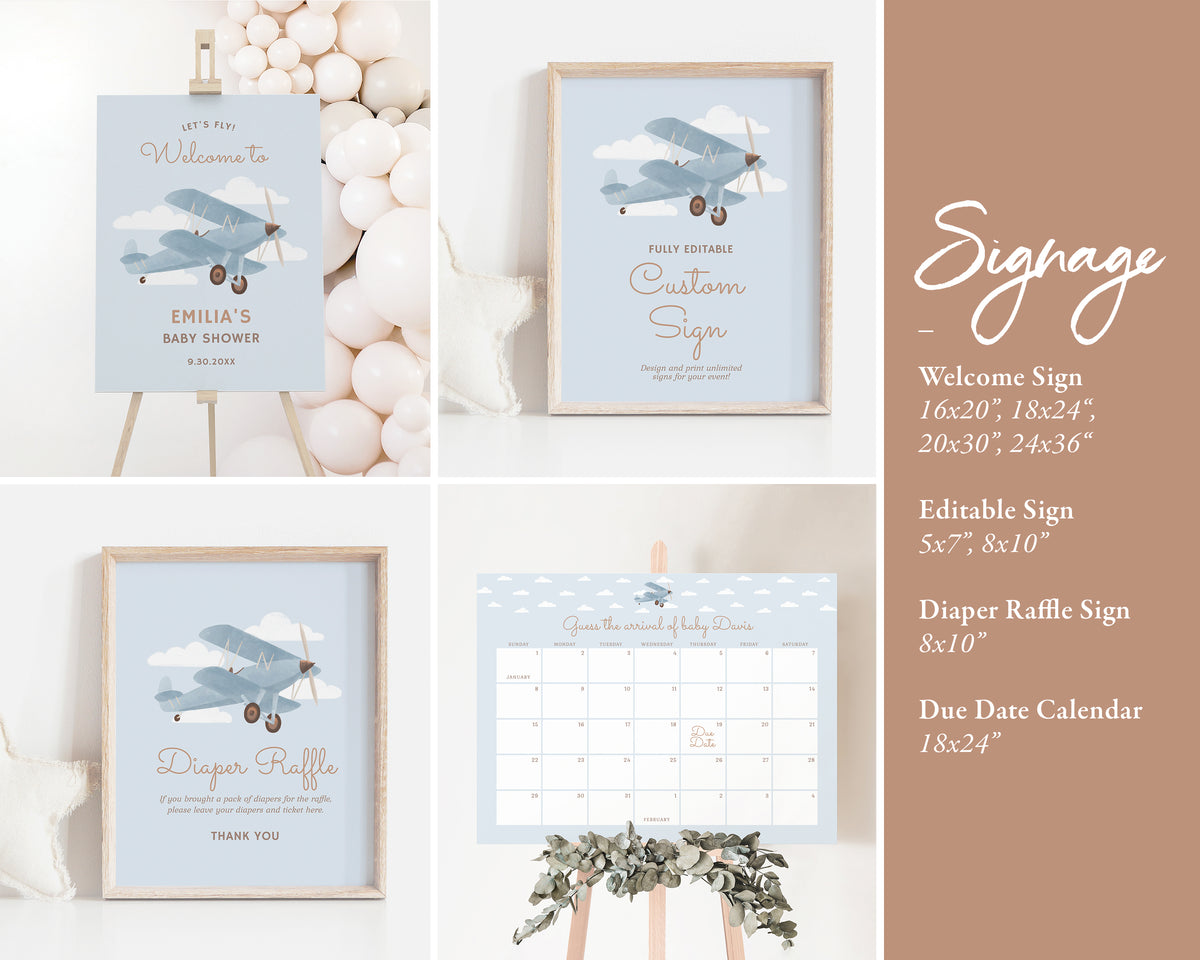 Editable Airplane Baby Shower Invitation Bundle
