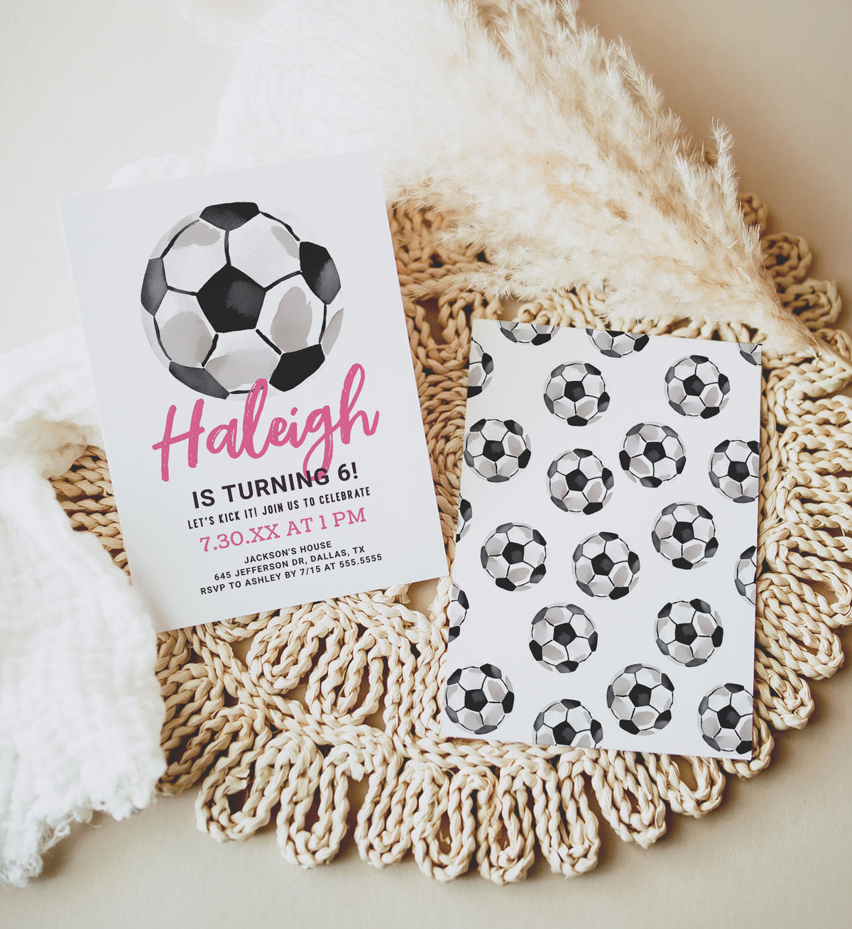 Editable Pink Soccer Birthday Invitation