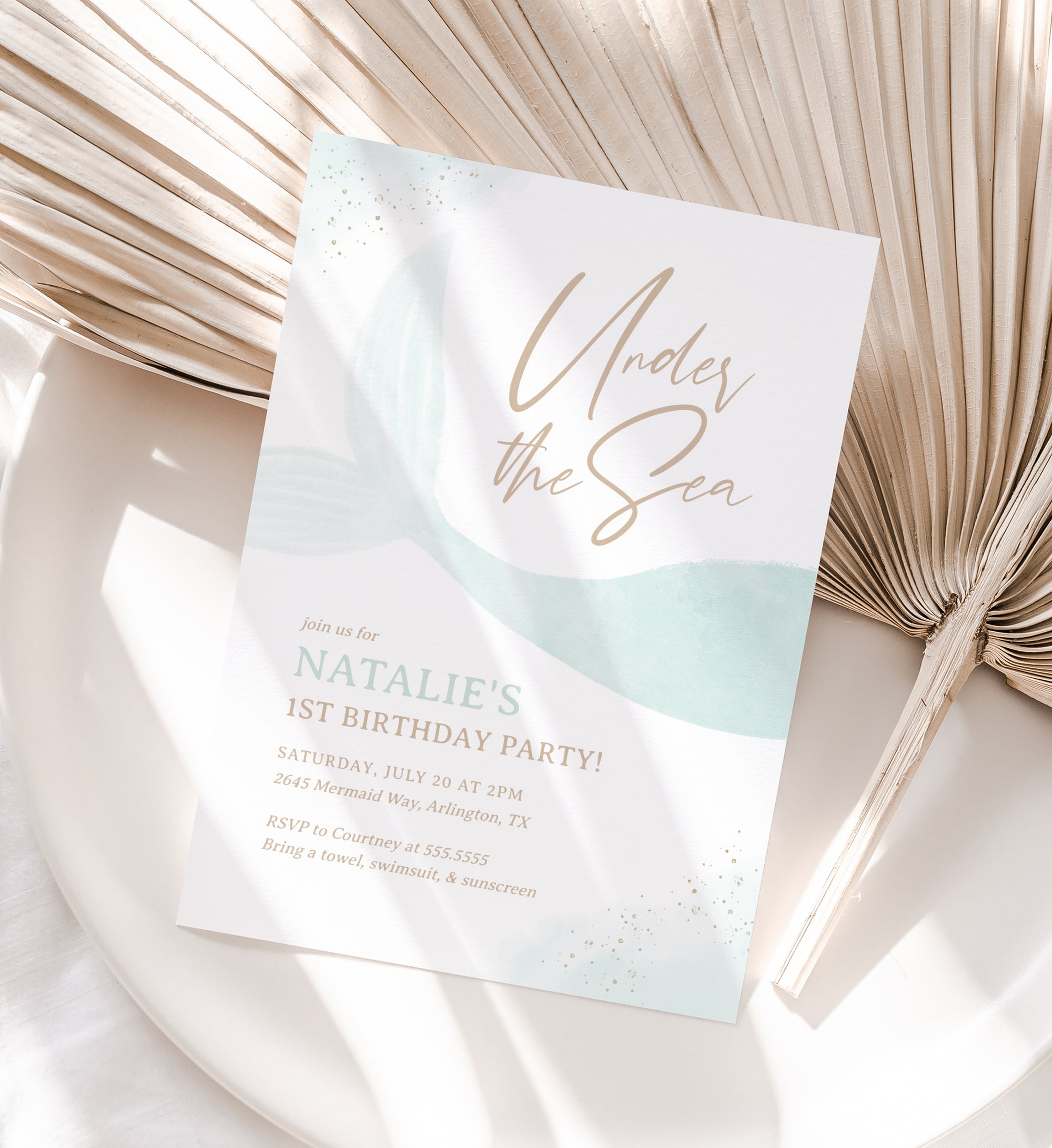 Turquoise Mermaid Birthday Invitation (Under the Sea)