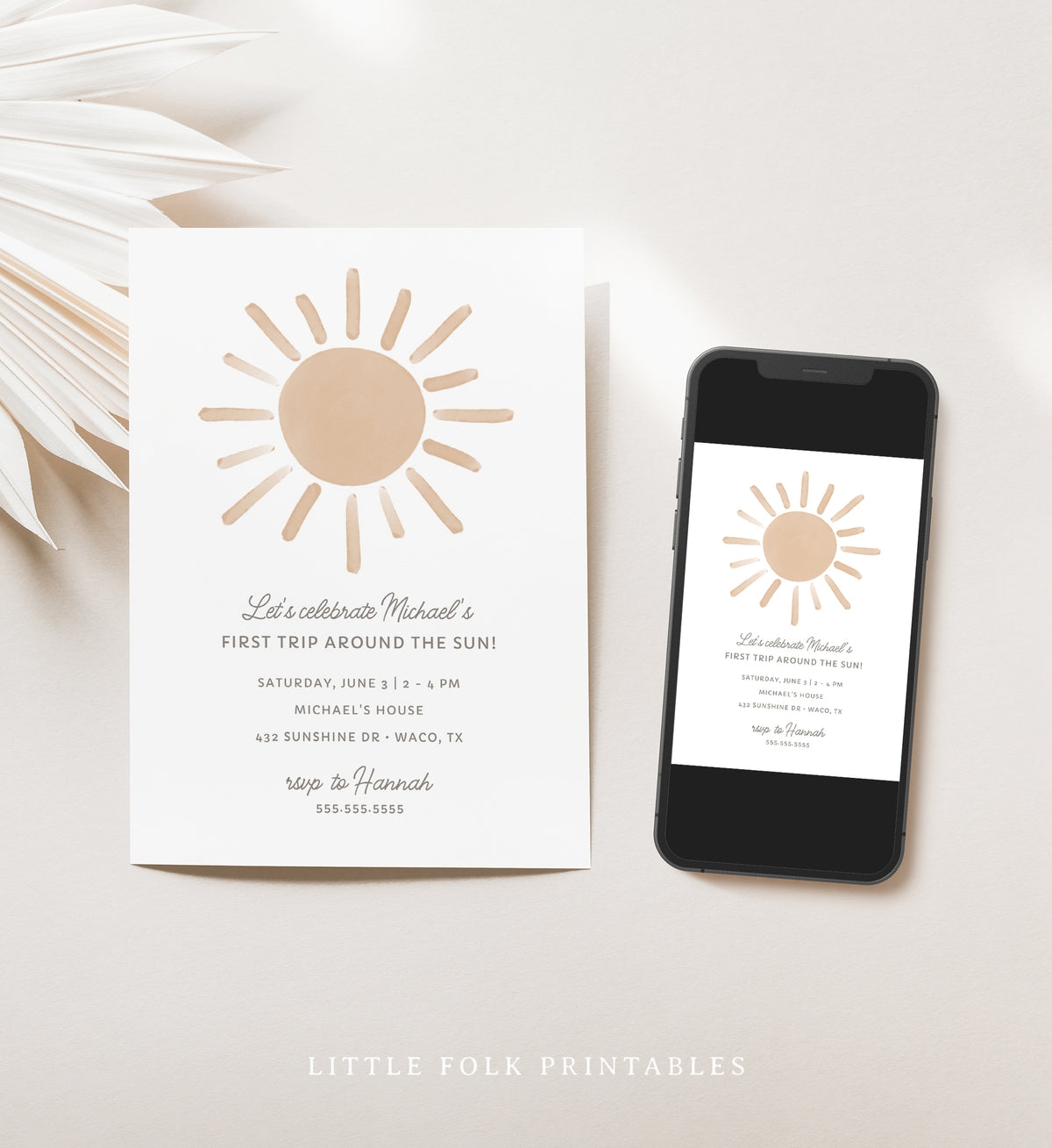 Editable First Trip Around the Sun Birthday Party Invitation Template