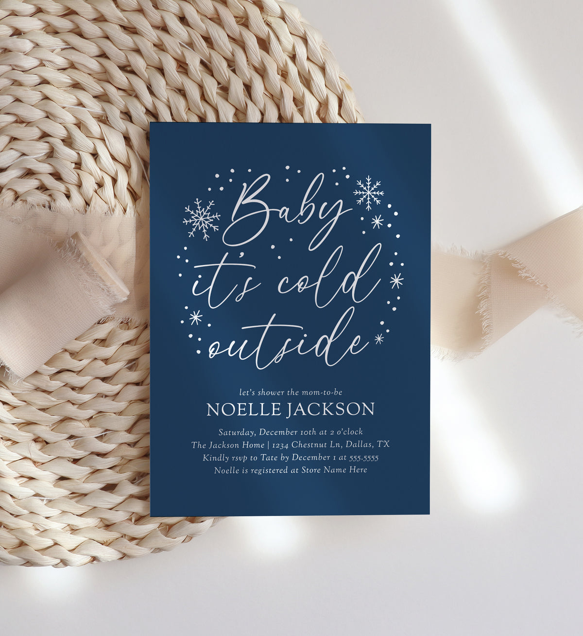 Blue Snowflake Baby Shower Invitation Template