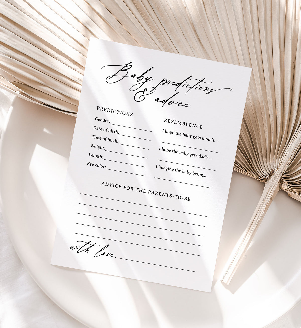 Minimalist Black Script Baby Predictions Template