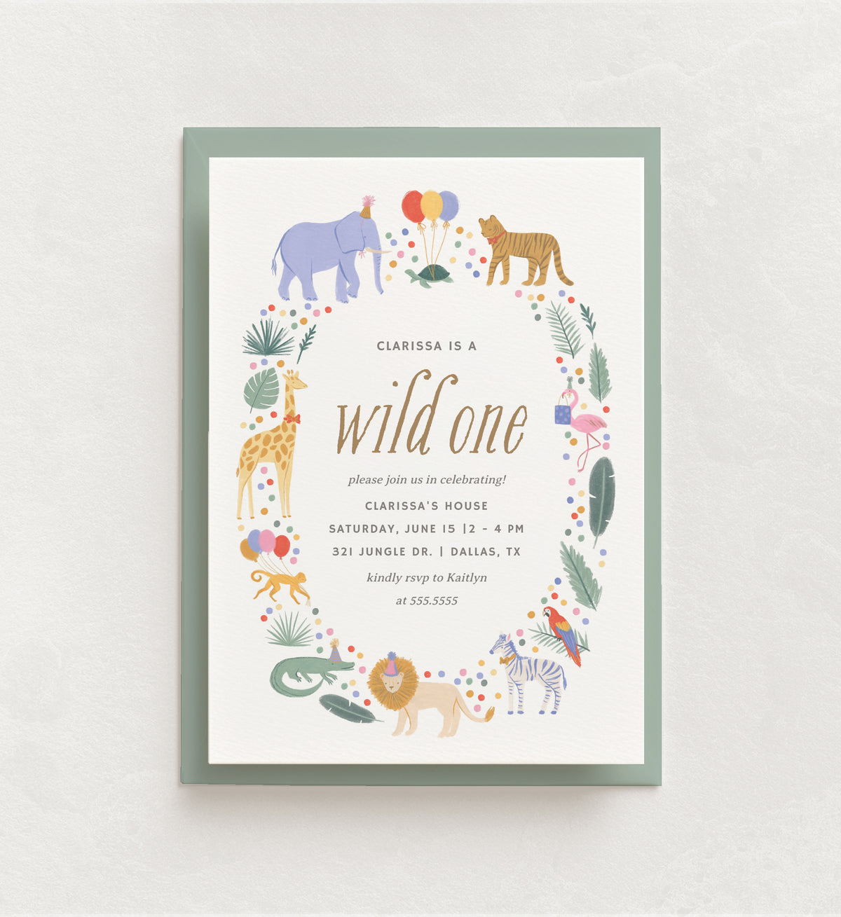 Editable Wild One Safari Animals Birthday Invitation Template v2