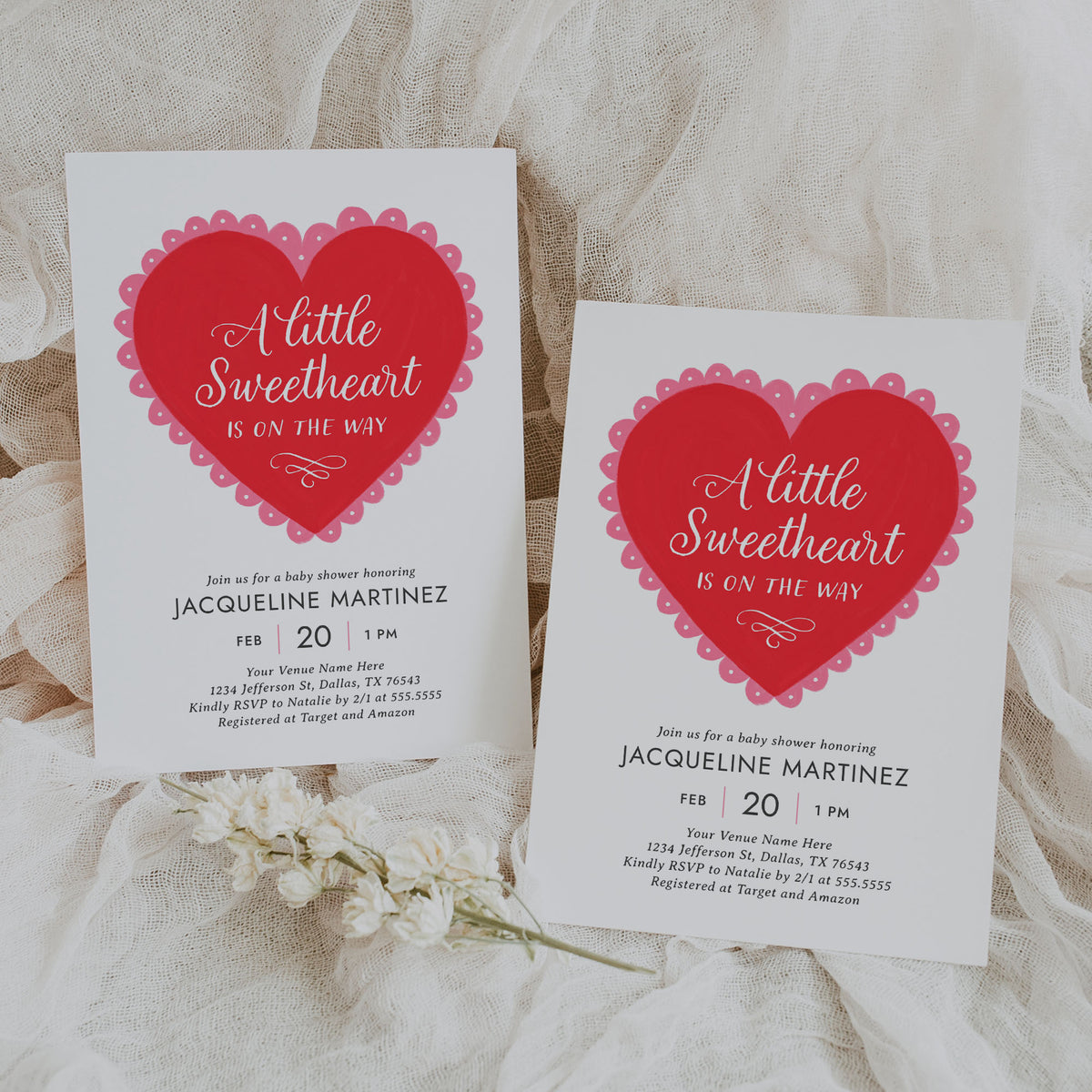 Little Sweetheart Lace Heart Baby Shower Invitation